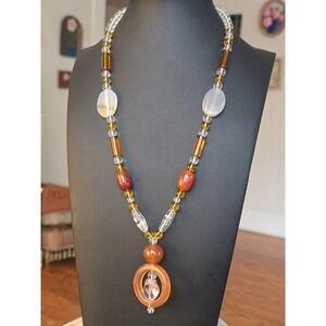 Carnelian Agate Rose Quartz Crystal Necklace Artisan Vintage